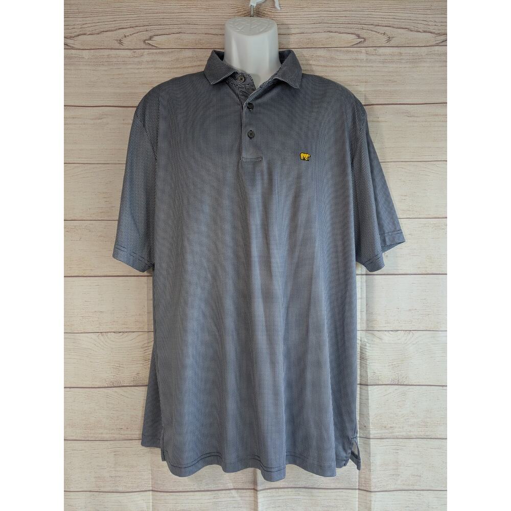Jack Nicklaus Golf Polo Shirt Men XL Blue Mini-Check Golden Bear Short Sleeve